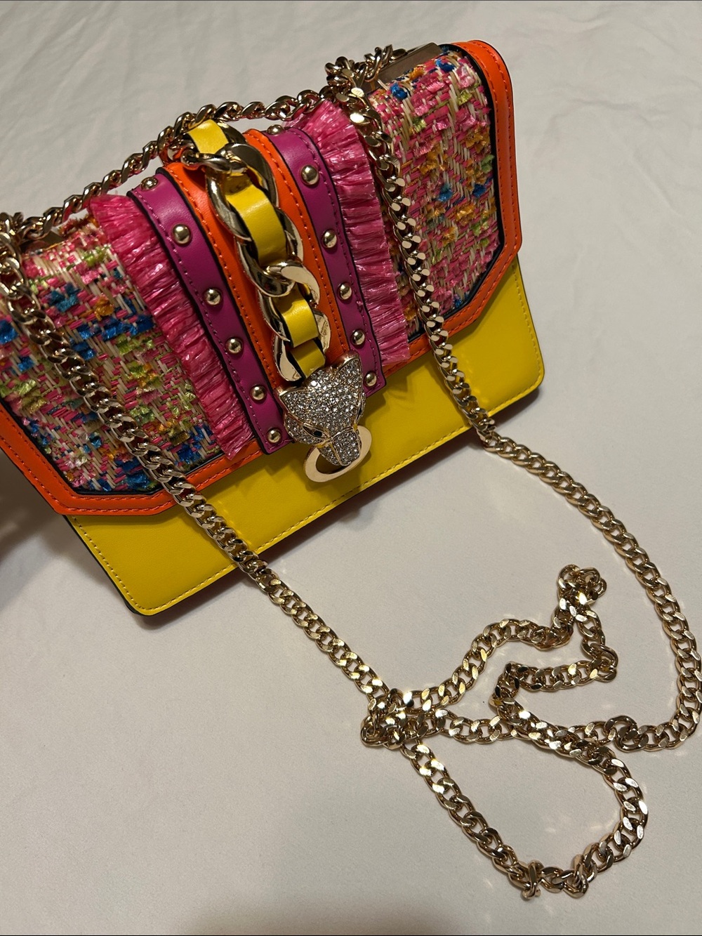 Aldo Yellow, Pink & Orange Multicolor Chain Crossbody Bag